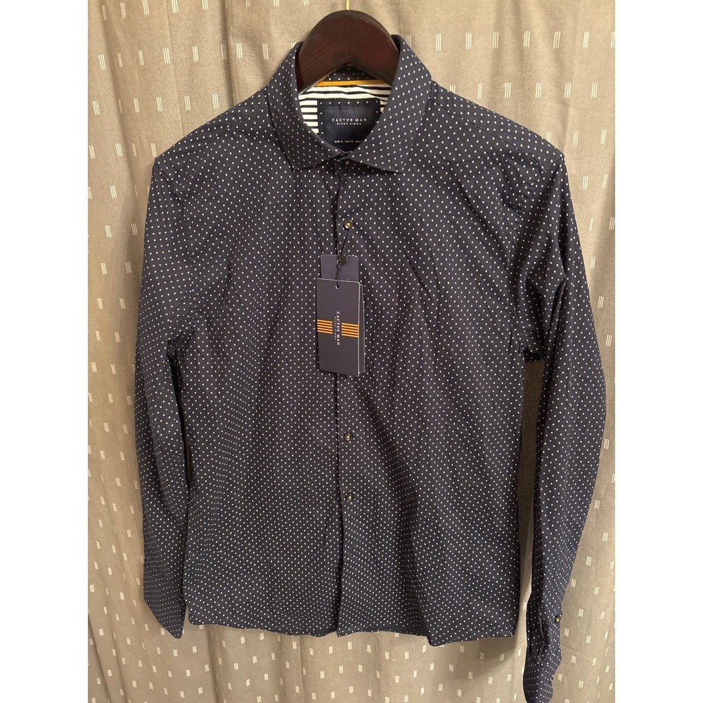 Cactus Man Ricky Singh Men Navy Blue Geometric Print Stretch Button Down Shirt S